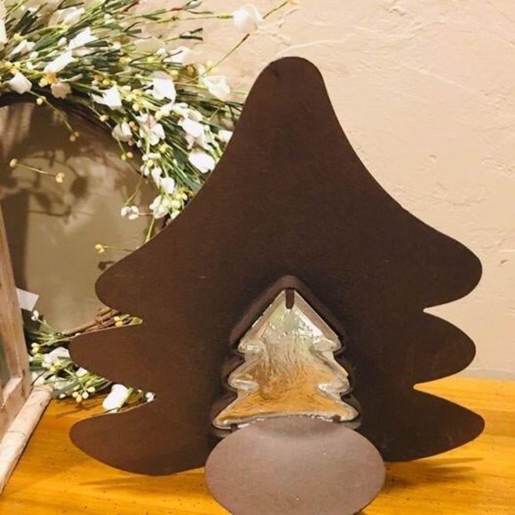 Bronze metal Christmas Tree candle holder rustic farmhouse holiday home … - Picture 1 of 2